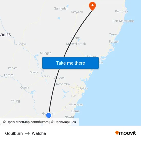 Goulburn to Walcha map