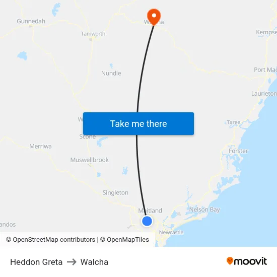 Heddon Greta to Walcha map