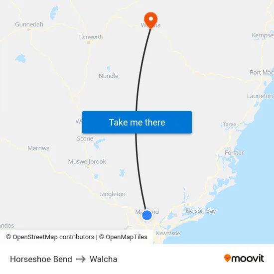 Horseshoe Bend to Walcha map