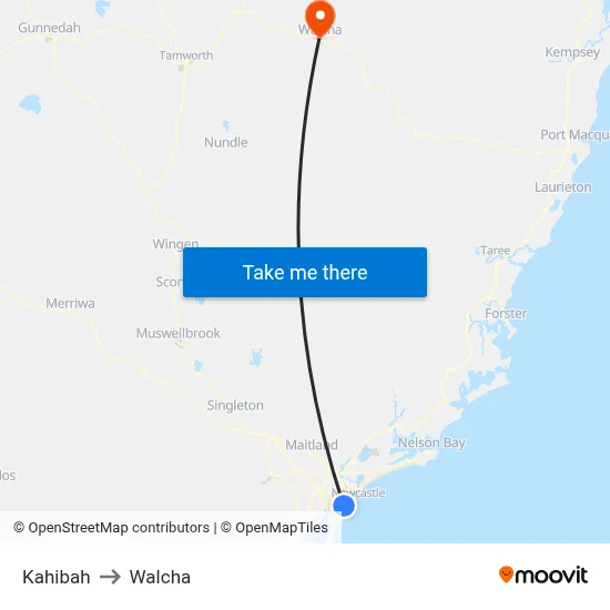 Kahibah to Walcha map