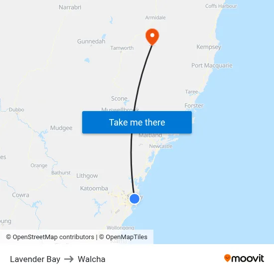 Lavender Bay to Walcha map