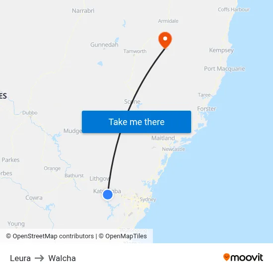 Leura to Walcha map