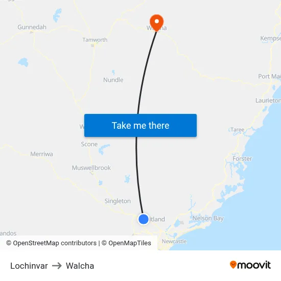 Lochinvar to Walcha map