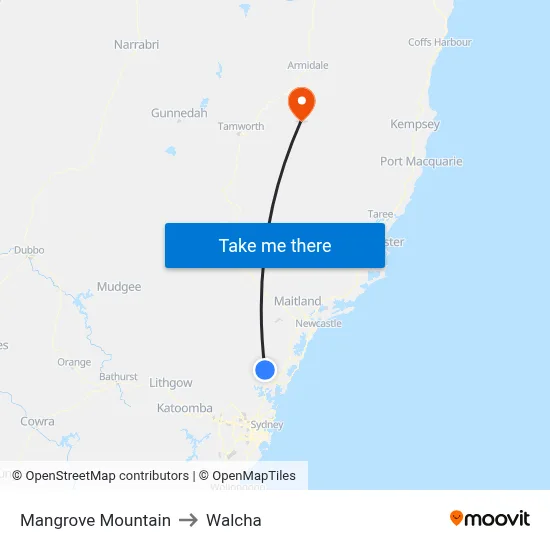 Mangrove Mountain to Walcha map