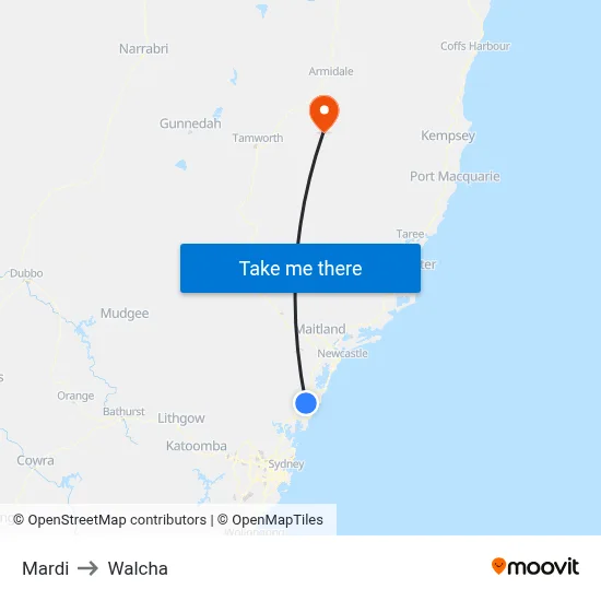 Mardi to Walcha map