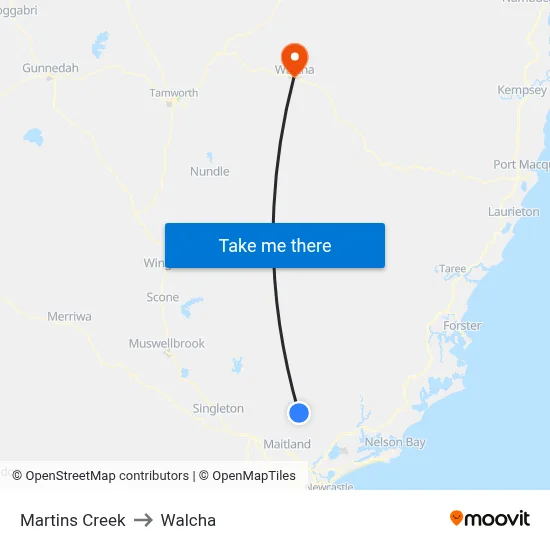 Martins Creek to Walcha map