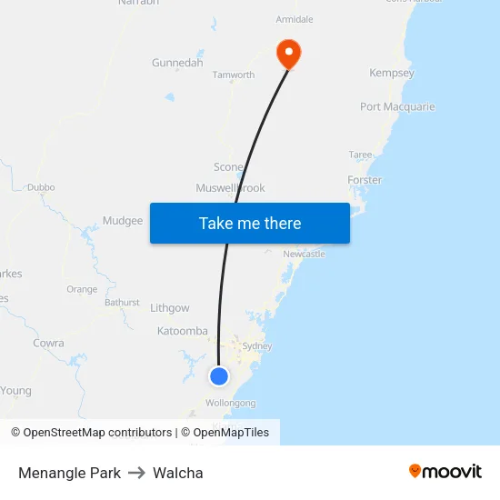 Menangle Park to Walcha map