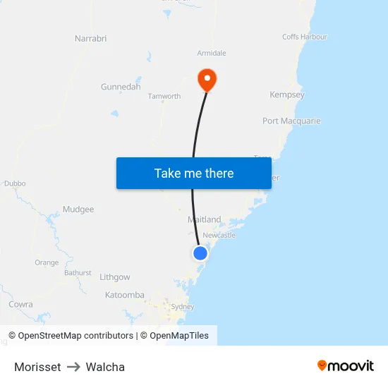 Morisset to Walcha map