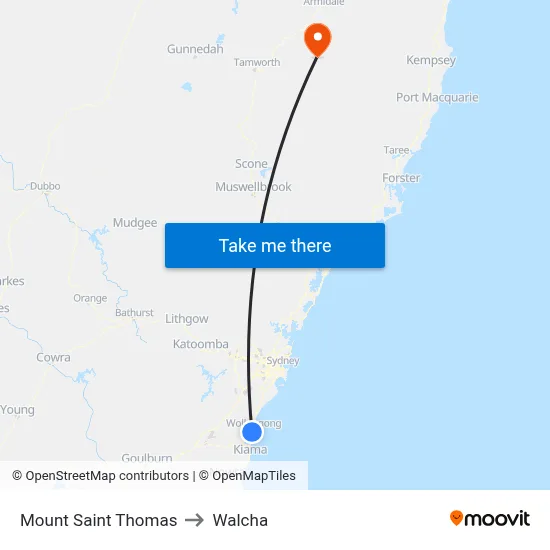 Mount Saint Thomas to Walcha map