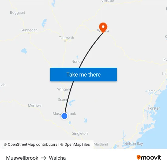 Muswellbrook to Walcha map