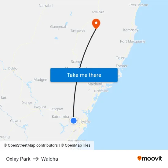 Oxley Park to Walcha map