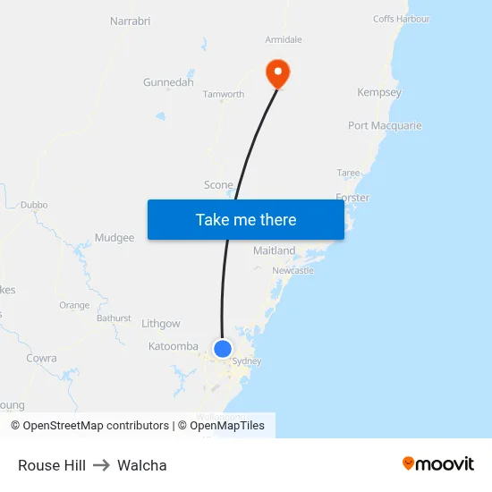 Rouse Hill to Walcha map
