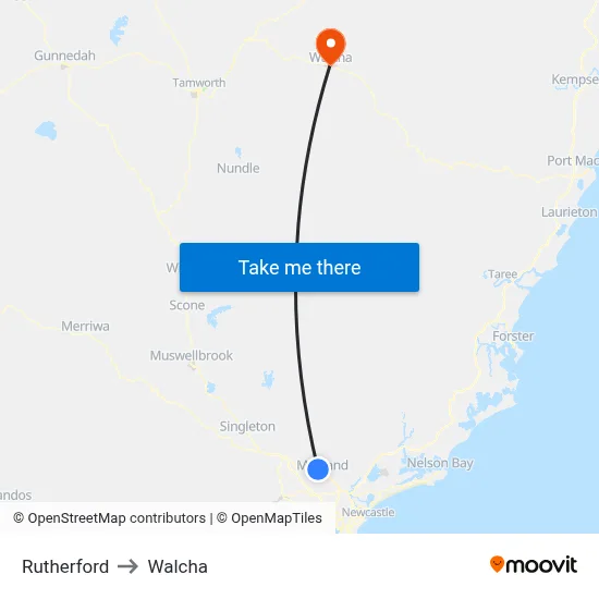 Rutherford to Walcha map