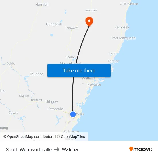 South Wentworthville to Walcha map