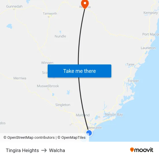 Tingira Heights to Walcha map