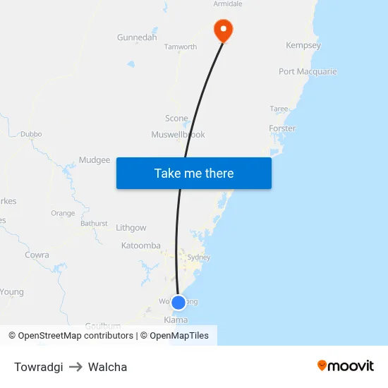 Towradgi to Walcha map
