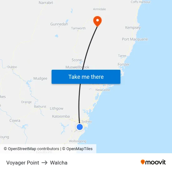 Voyager Point to Walcha map