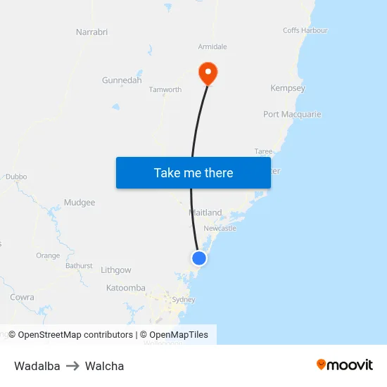 Wadalba to Walcha map