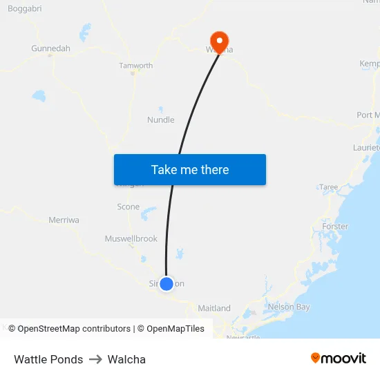Wattle Ponds to Walcha map