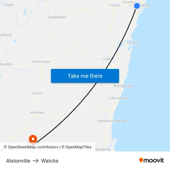 Alstonville to Walcha map