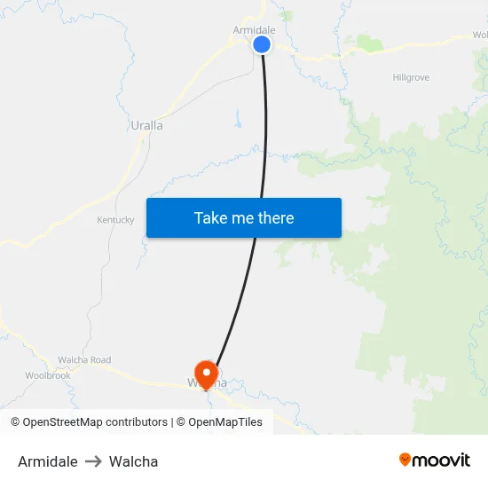 Armidale to Walcha map