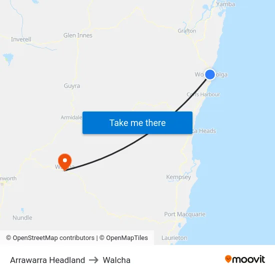 Arrawarra Headland to Walcha map