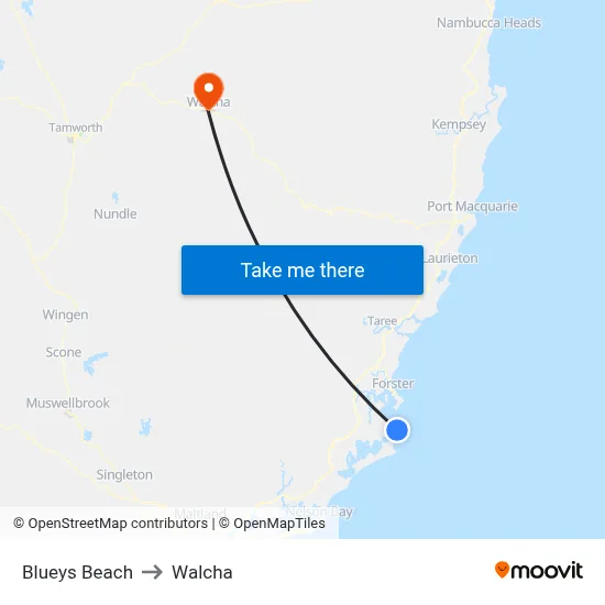 Blueys Beach to Walcha map