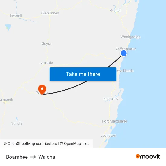 Boambee to Walcha map