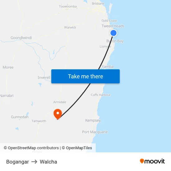 Bogangar to Walcha map