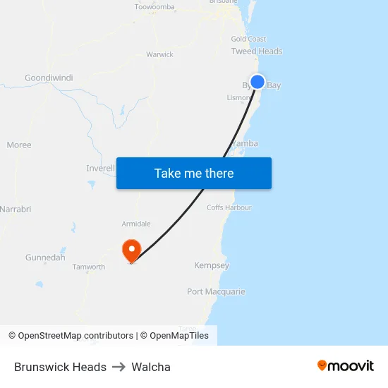 Brunswick Heads to Walcha map