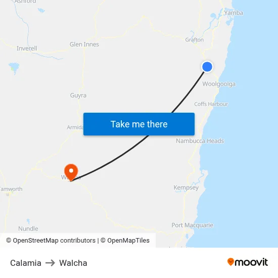 Calamia to Walcha map