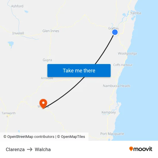 Clarenza to Walcha map