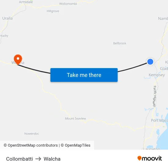 Collombatti to Walcha map