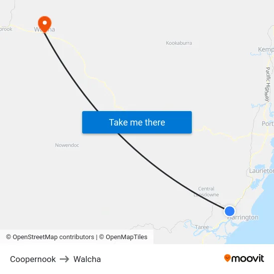 Coopernook to Walcha map