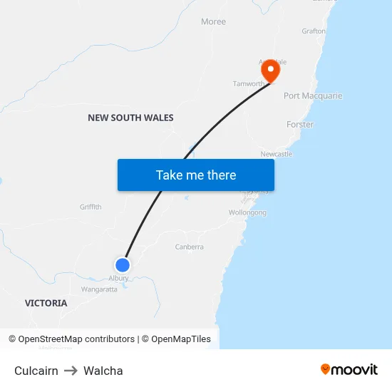 Culcairn to Walcha map