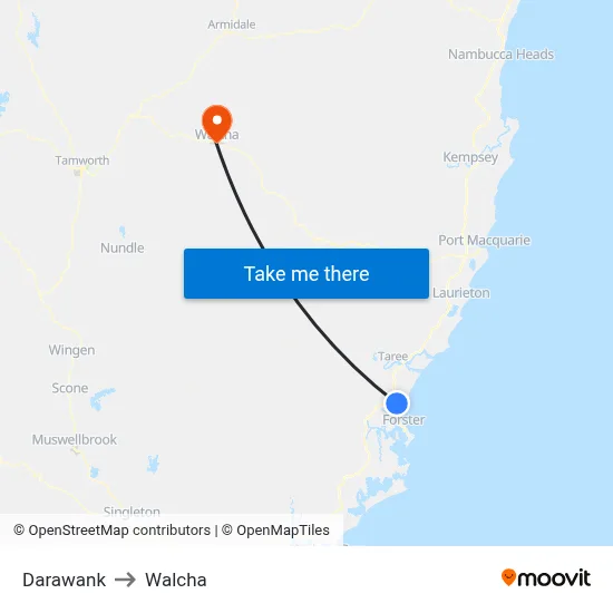 Darawank to Walcha map