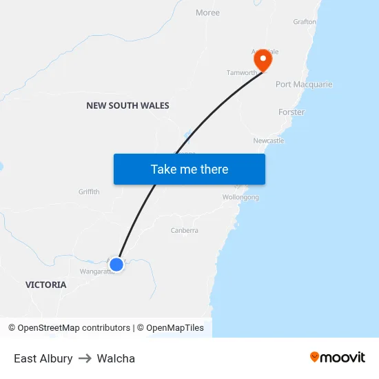 East Albury to Walcha map