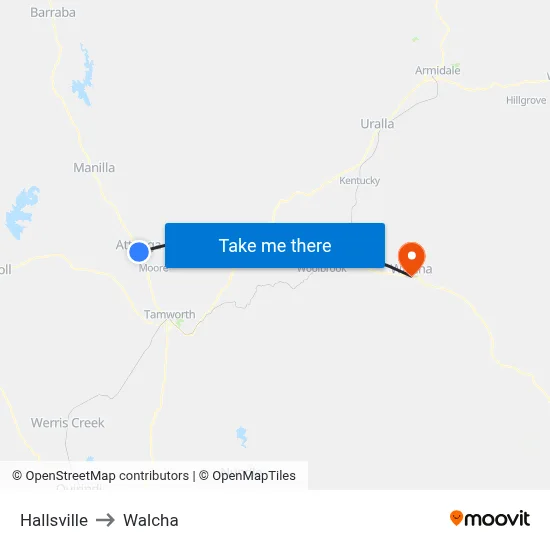 Hallsville to Walcha map