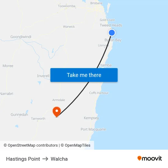 Hastings Point to Walcha map