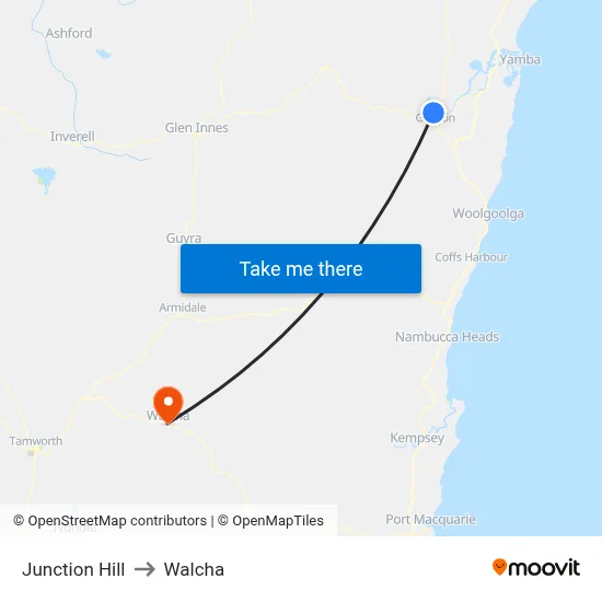 Junction Hill to Walcha map