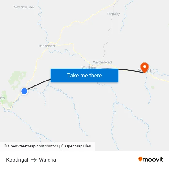 Kootingal to Walcha map