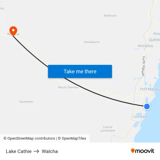 Lake Cathie to Walcha map