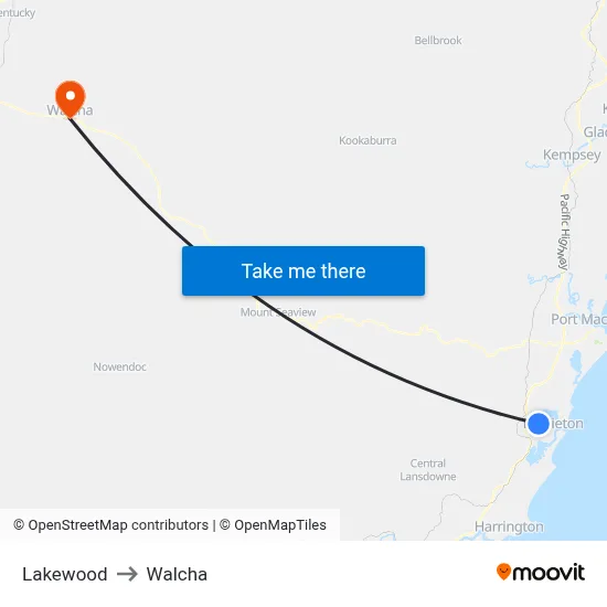 Lakewood to Walcha map
