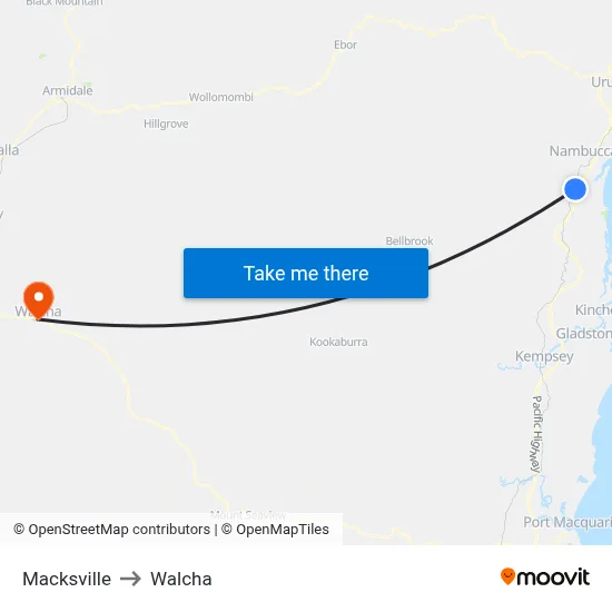 Macksville to Walcha map