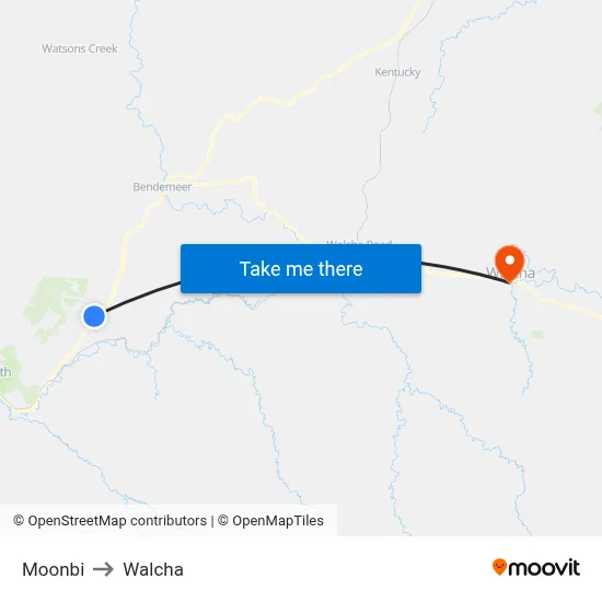 Moonbi to Walcha map