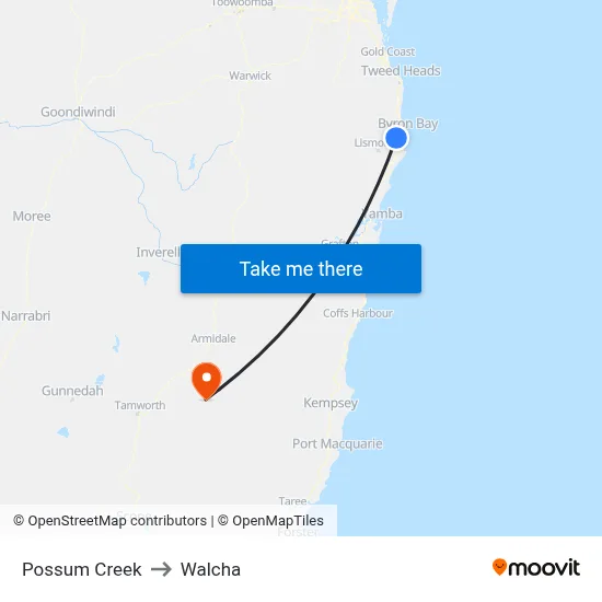 Possum Creek to Walcha map