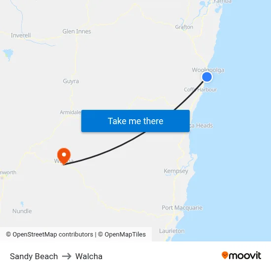 Sandy Beach to Walcha map