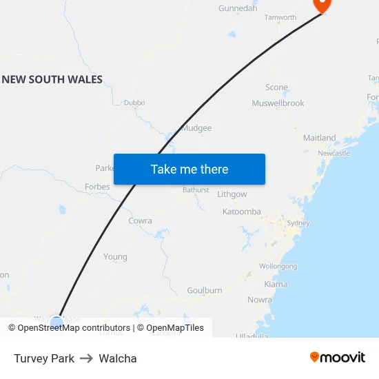 Turvey Park to Walcha map