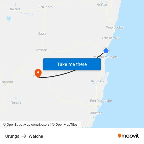 Urunga to Walcha map
