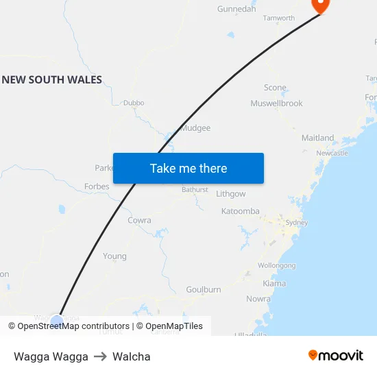 Wagga Wagga to Walcha map